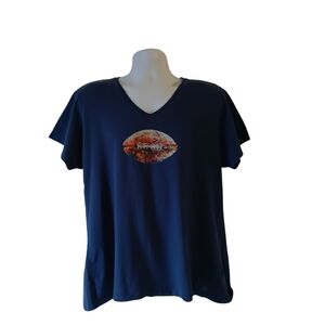 Life Is Good football men's navy blue short-sleeve v-neck t-shirt size XL